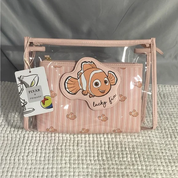Primark Disney Pixar Finding Nemo Lucky Fin 2 Piece Cosmetic Accessory Bag Set - Picture 2 of 7